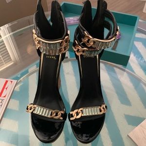 Patent Leather Crystal Accented Wedges